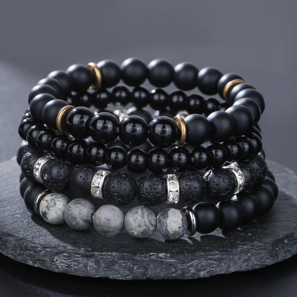Black Matte Copper Inlaid Zirconium Diamond Ball Flying Saucer Long Bracelet Bracelet Set Wholesale Men's Woven Bracelet