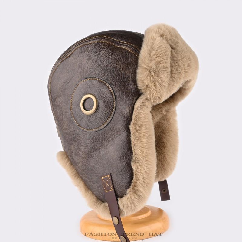 Unisex Vintage Leather Aviator Hat Winter Warm Ear Protection Cap Outdoor Riding Daily Wear