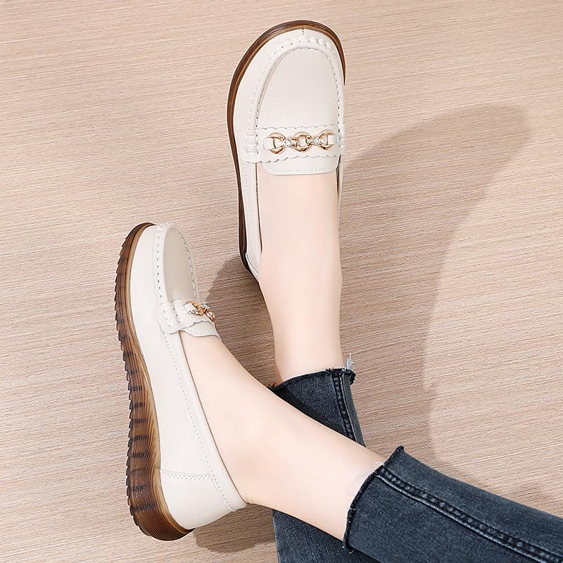 Cow tendon sole shoes are not tired of feet, leather shoes, single shoes, medium and soft soles, Doudou shoes.