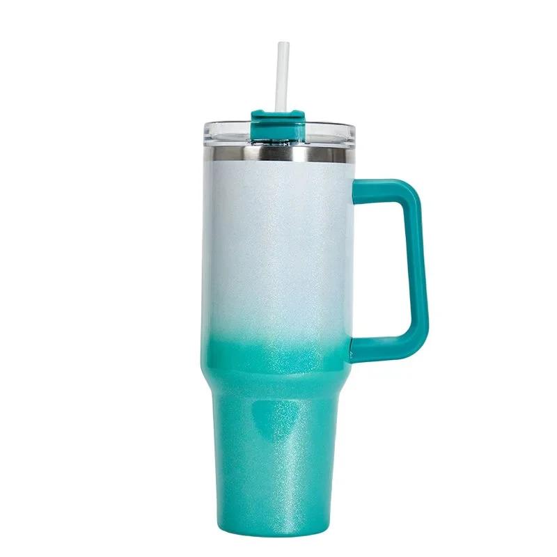 Handle Insulated Cup Ice Cream Cup Car Large Capacity Stainless Steel Rainbow Paint 40oz Car Cup Straw