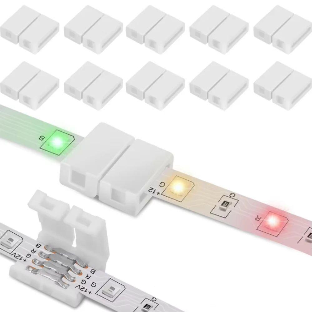 4Pin Design LED Strip Extension Connector 10mm Width PCB Connection Solderless LED Connector 5-24V Voltage Clip Installation