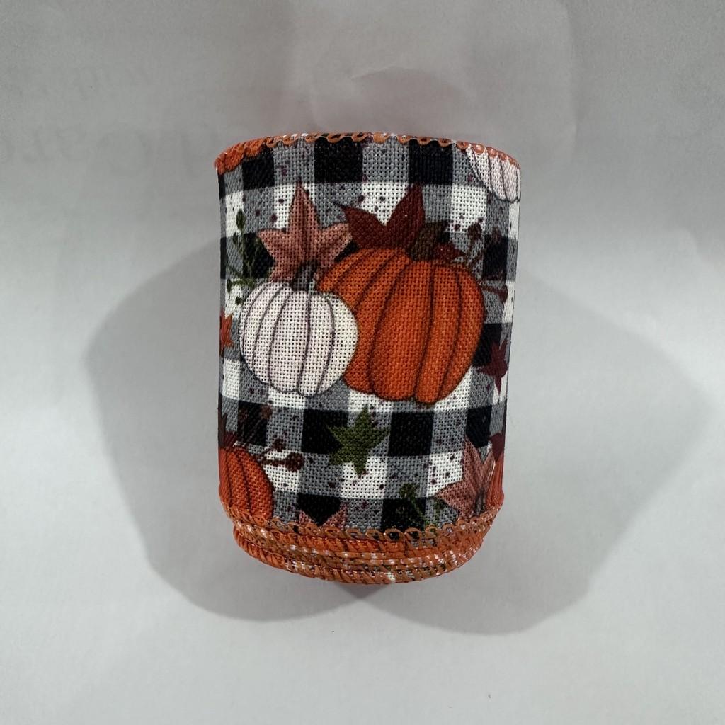 

Orange Unique Halloween Pumpkin Black And White Checked Ribbon For Artistic Decorations