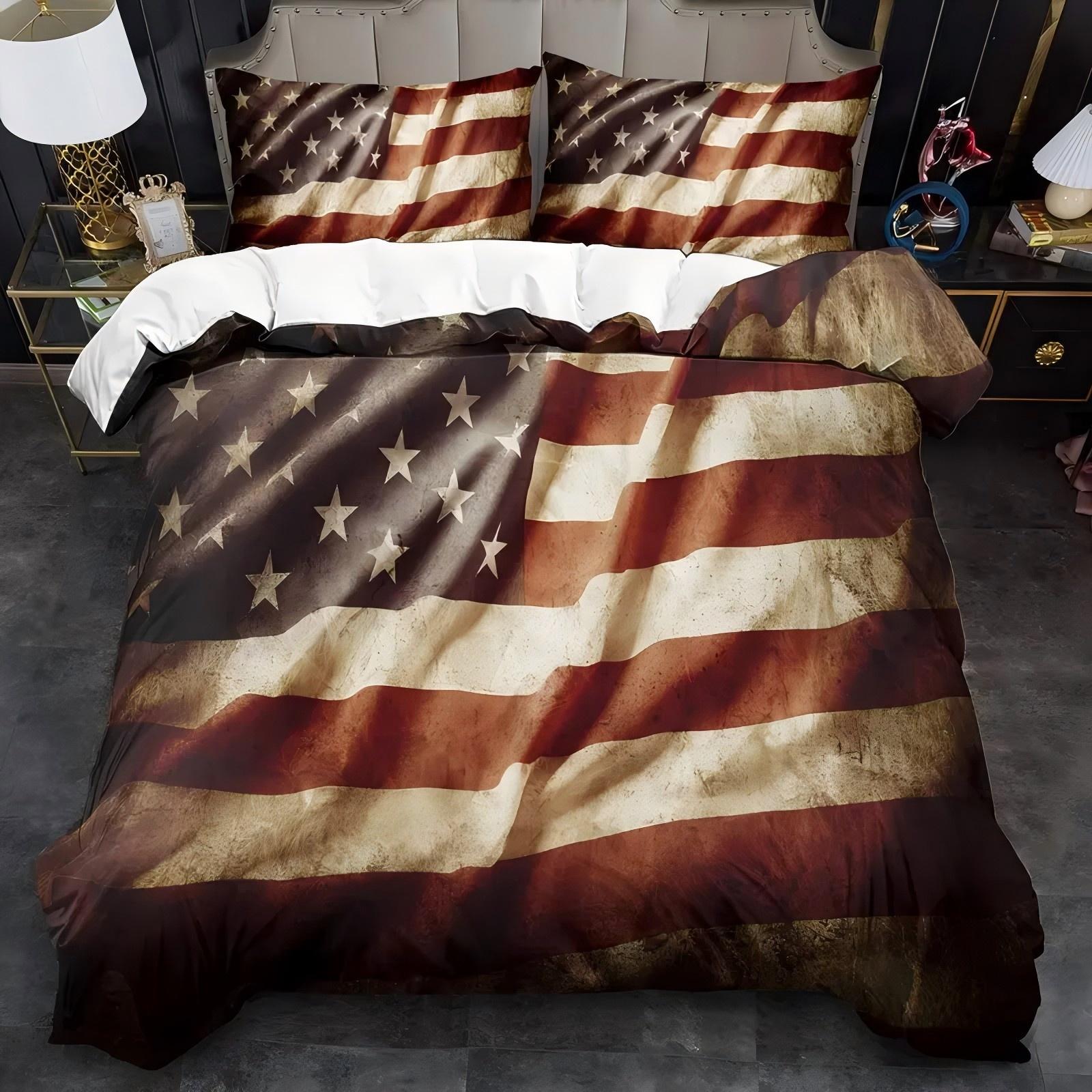 

Комплект пододеяльника с 3D-принтом с рисунком американского флага, креативный комплект постельного белья в ретро-стиле, полиэстер, мягкий, удобный, комплект пододеяльника 135x200cm 2pcs