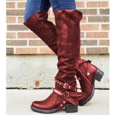 Women Winter Leather Punk Style Knee Boots Vintage Zip Women's Boots with Belt Buckle Plus Size Shoes