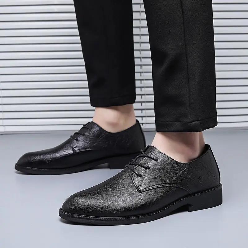 FashionSpring Autumn Dress Shoes Man Leather Casual Black Social Shoe for Men Office Not Cheap Liquidation Elegant and Classic New Suit