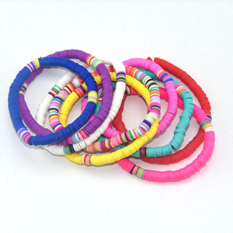 Handmade Ethnic Style Mixed Color Polymer Clay Bracelet - 6mm Elastic Cord
