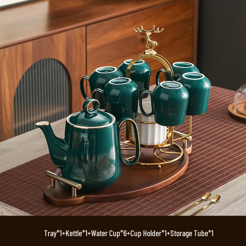 Керамический чайный набор с ореховой подставкой