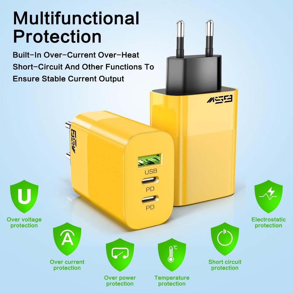 65W 3 Anschlüsse USB C PD Ladegerät Quick Charge 3.0 QC 3.0 Schnellladung Typ C Handy-Adapter für iPhone Samsung Xiaomi Reise