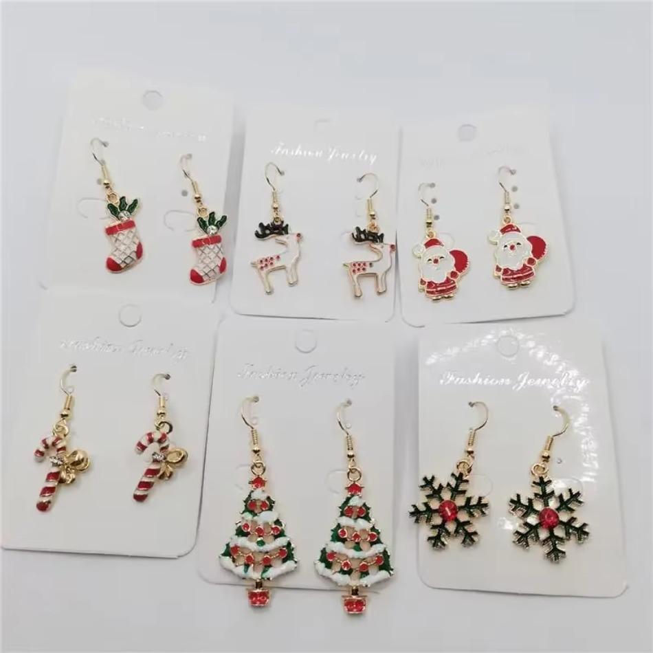 Christmas Tree Wreath Crutch Gift Box Santa Claus Snowman Deer Earrings Ladies Long Tassel Circle Accessories Creative Gifts