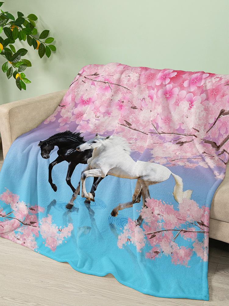 Flannel Pastoral Animal Horse Blanket Crystal Fleece Blanket Spring and Autumn