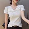 Chic V-Neck Slim Fit Women's Short Sleeve T-shirt - Summer Versatile Design