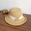 French Bow Retro Rolled Brim Straw Hat, Adjustable Women's Sun Hat for Beach Vacation Travel