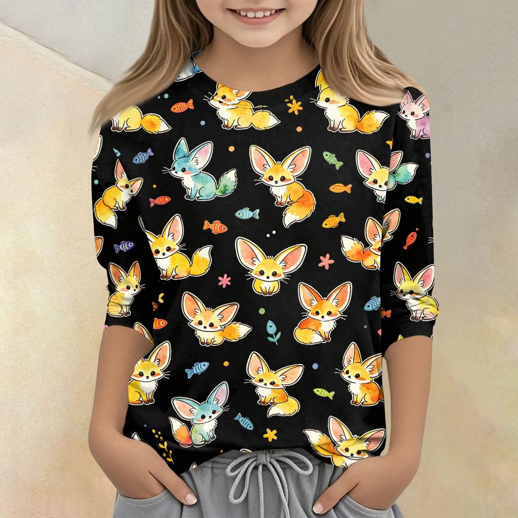 Kids Animal Print Crew Neck Three Quarter Sleeve Casual T Shirt Soft Comfortable Fabric Lightweight Breathable Design for Everyday Wear