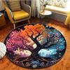 Velvet Crystal Velvet 3D Colorful Tree of Life Pattern Round Mat, Lightweight Washable Carpet, Suitable for Living Room Bedroom