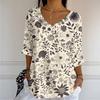 Women's Casual And Fashionable V-Neck Floral Print Seven Quarter Sleeved Top Top