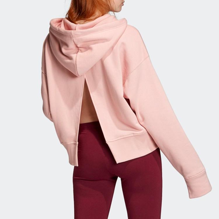 Adidas Originals Trefoil Large Logo Print Back Slit Short Casual Hoodie Women hoodies Vibrant-Pink ED2186