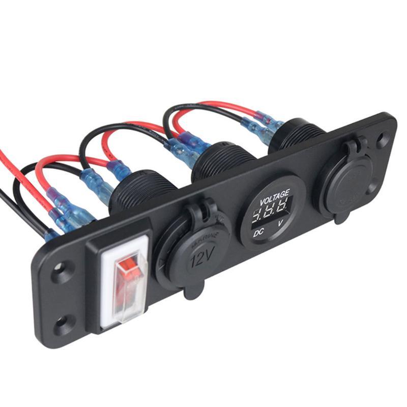 Car Usb Socket Panel With Dual Usb Charger Voltmeter And Power Outlet Waterproof For Vehicle Marine Rv Digital Devices