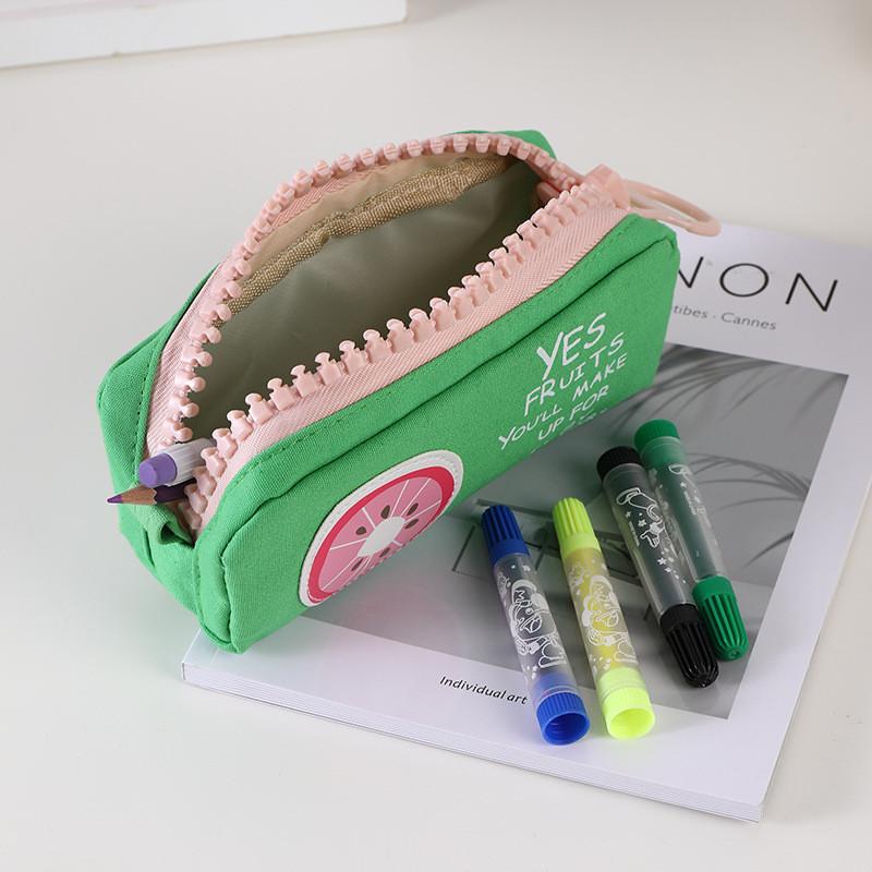 Canvas Fruit Zipper Pencil Case Large Capacity Stationery Organizer For Students