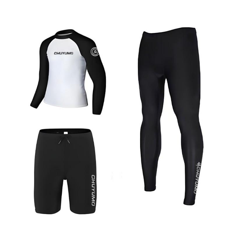 Mens Quick-Dry UV Protection Long Sleeve Rash Guard Set With Matching Pants Surfing Diving Snorkeling