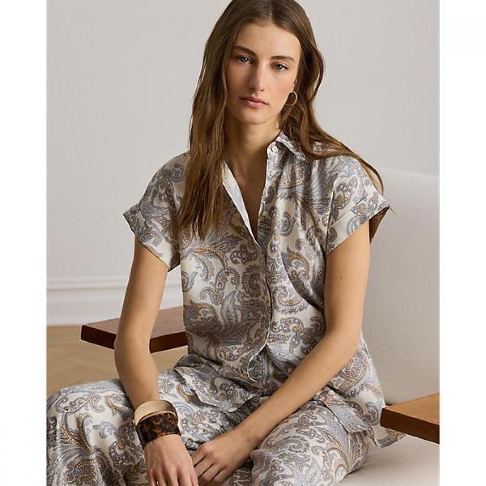Lauren Ralph Lauren Relaxed Fit Paisley Short Sleeve Shirt Wmlrshtsn820151100 XS
