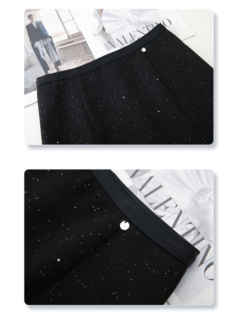 2025 New Spring High-Waisted Gray Sequin Midi Pencil Skirt for Women