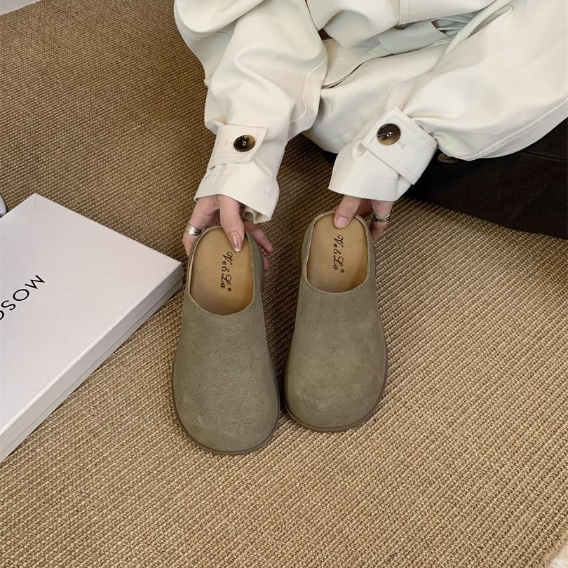 Japanese Shoes Women's 2025 Spring New Outer Wear Thick-soled Japanese Bag Head Half Slippers Lazy One Pedal Women's Shoes