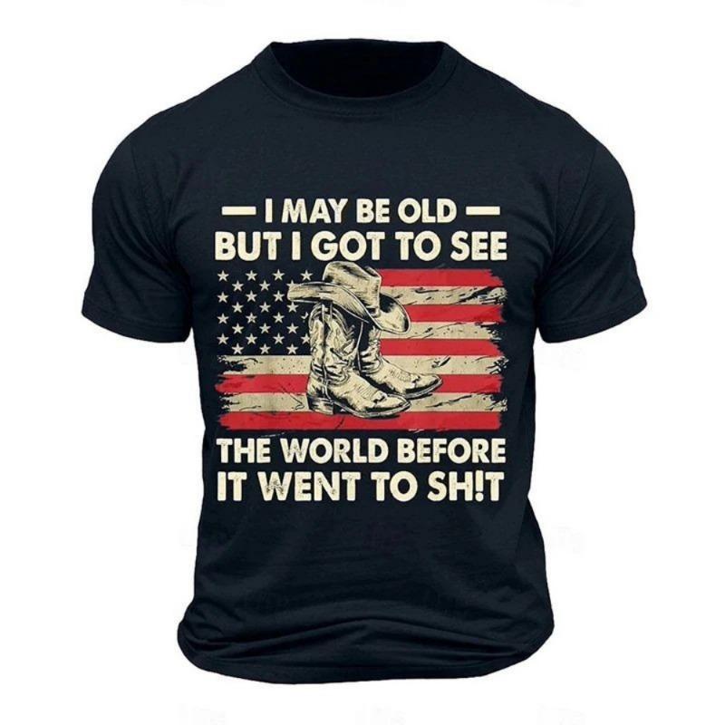 Men's Retro Flag Printed T-shirt 3D Skull Round Neck Short Sleeve Casual Breathable Top Hot