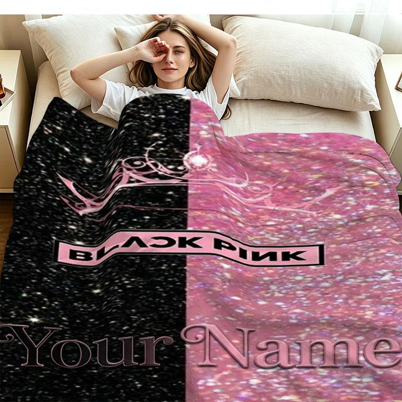 1PC Blackpink Custom Name Patterned Flannel Blanket Suitable For All Seasons for Home Decor Warmth and Comfort Gifts Holiday Present