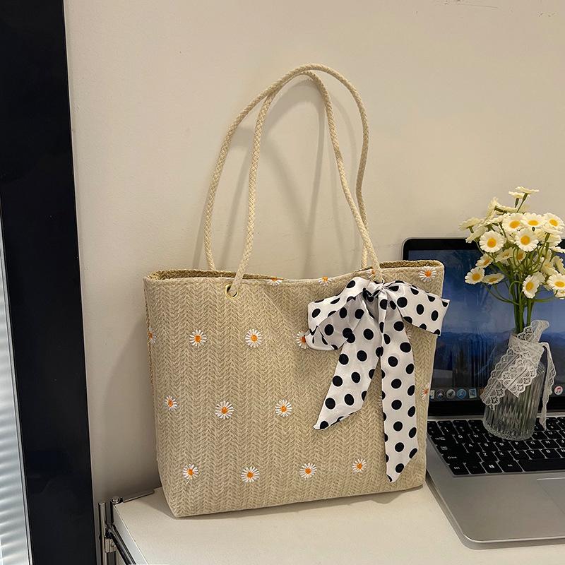 

2025 woven straw bag women s large-capacity new summer portable shoulder bag seaside satchel commuter tote bag хакі