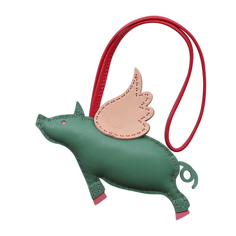 Cow Leather Keychain Pendant for Ladies Fly Pig Bag Charm Handmade Handbag Pendant Car Decorate Bag Accessories