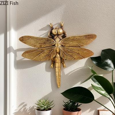 Golden Dragonfly Wall Hanging Ornaments Living Room Decoration Wall Background Display Insect Sculpture Wall-mounted Decorations