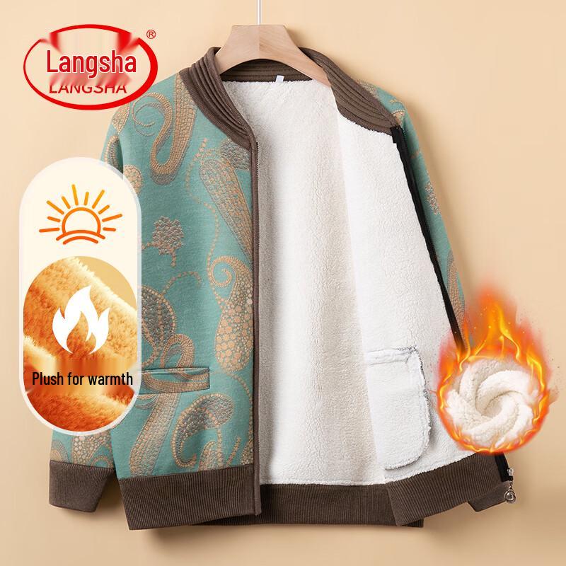 LangSha Elderly Women s Plush-Lined V-Neck Cardigan XL