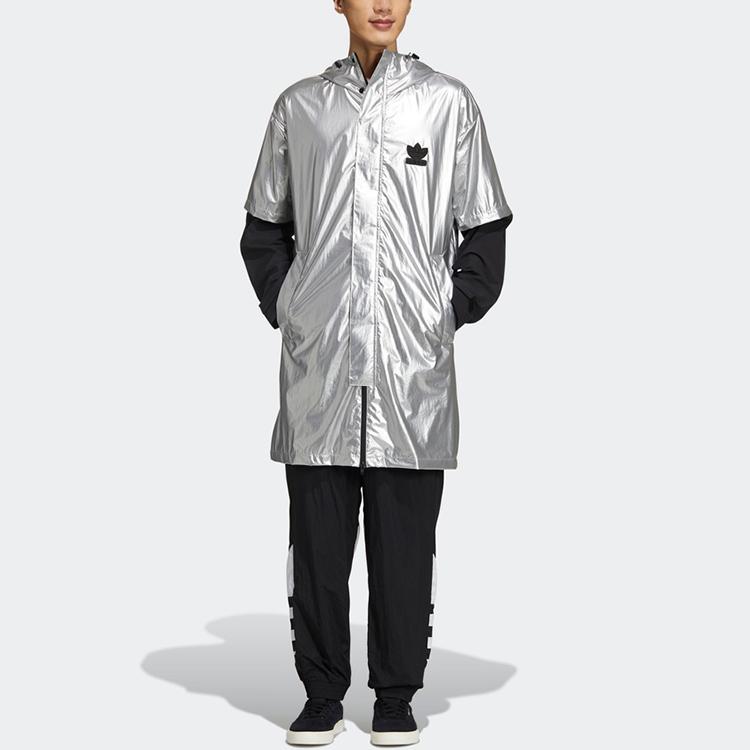 Adidas Originals Trefoil Liquid Metal Spliced ​​Sports Windbreaker mit Kapuze Herren Jacke Metallic-Dunkel-Silber GT7292