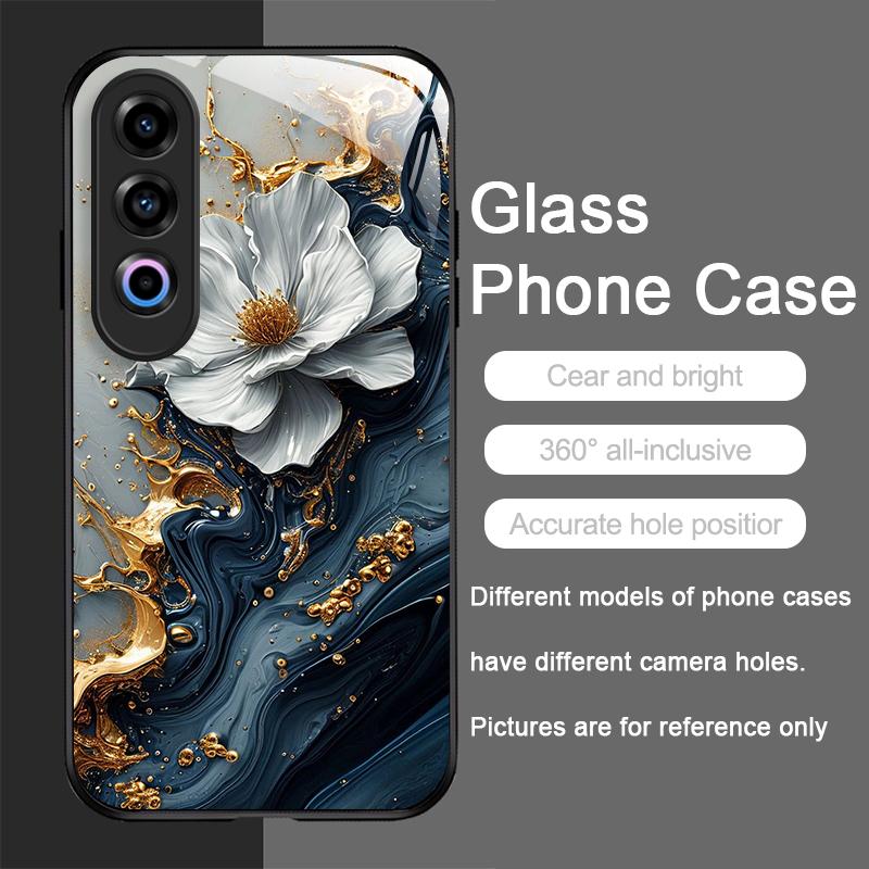 Elegant Lotus Artistic Flower Pattern Tempered Glass Phone Case for Oneplus 13 R 12 11 10 9 Nord CE4 3 2 Lite ACE3 Pro 5G Cover