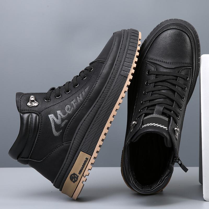 Men Snow Boots Fashion Warm Short Plush Men Boots Classic Leather Outdoor Lace Up Anti-Slip Men Shoes Winter Cotton Boots