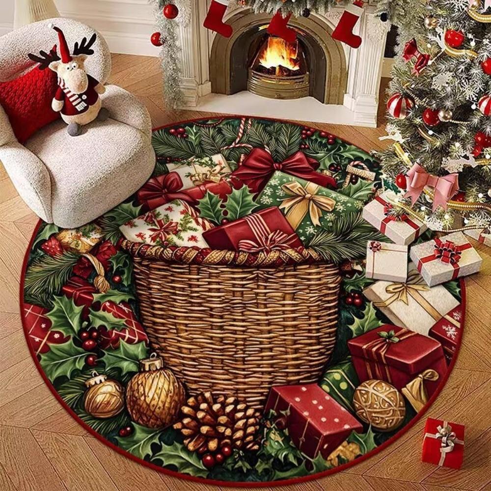 Non-Slip 3D Illusion Rug Santa Claus Xmas Home Decor Cartoon Cute Round Vortex Carpet  Outdoor