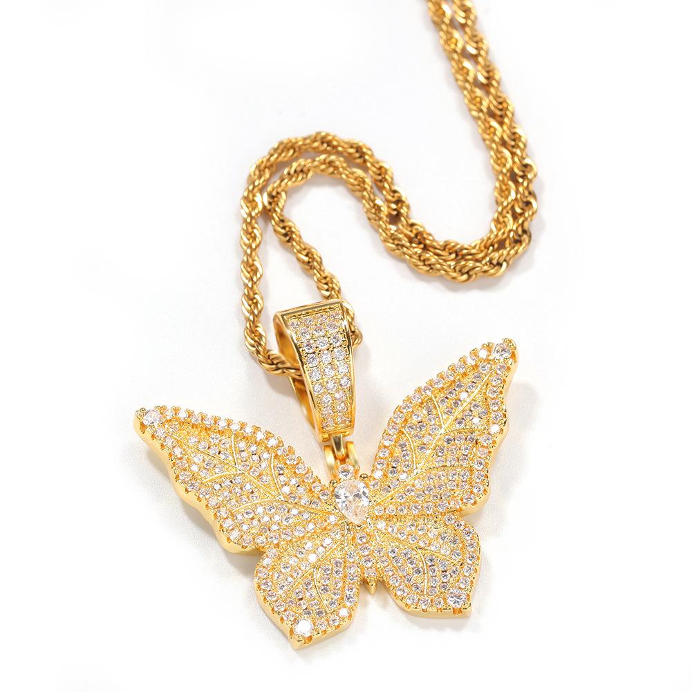 Huitan Bling Butterfly Pendant Necklace Full Paved CZ Sparkling Charm Hyperbole Party Y2K Girls Neck Accessories Fashion Jewelry