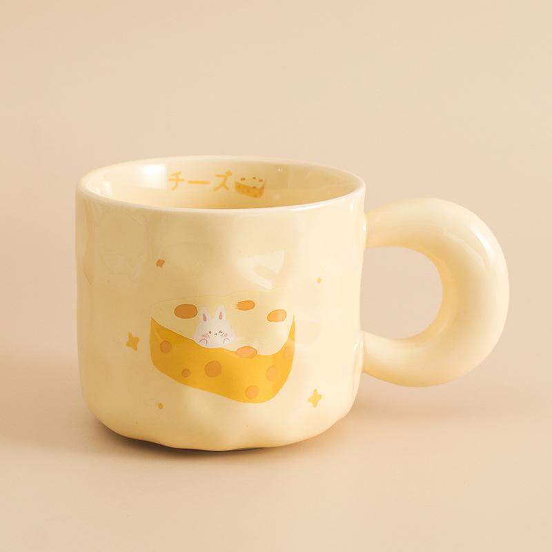 Milk fufu cute ceramic cup girl high value mug with lid spoon dormitory couple office coffee cup