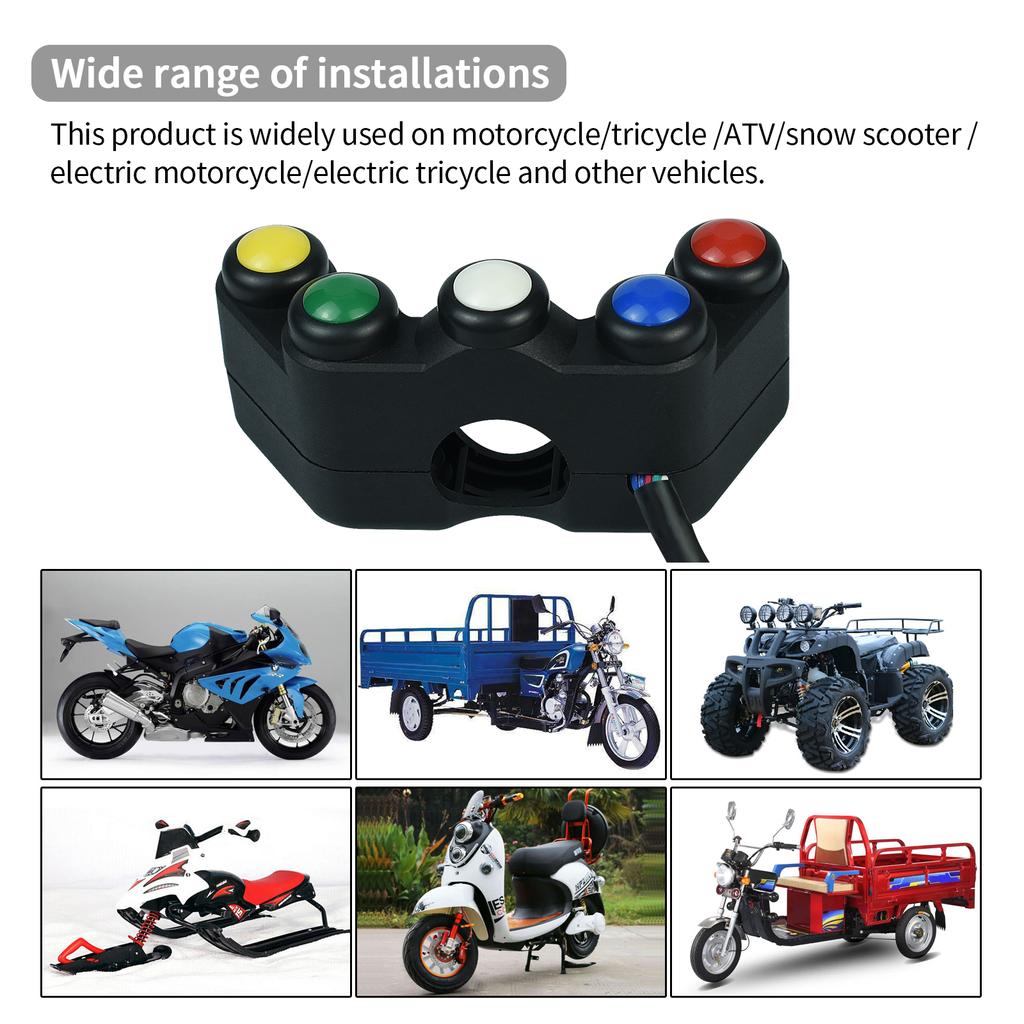 Interrupteurs de guidon en alliage 5 en 1 Interrupteurs de commande de guidon de moto 22 mm Interrupteur à bascule de guidon Interrupteur de lumière AUX Interrupteur universel de lumière clignotant