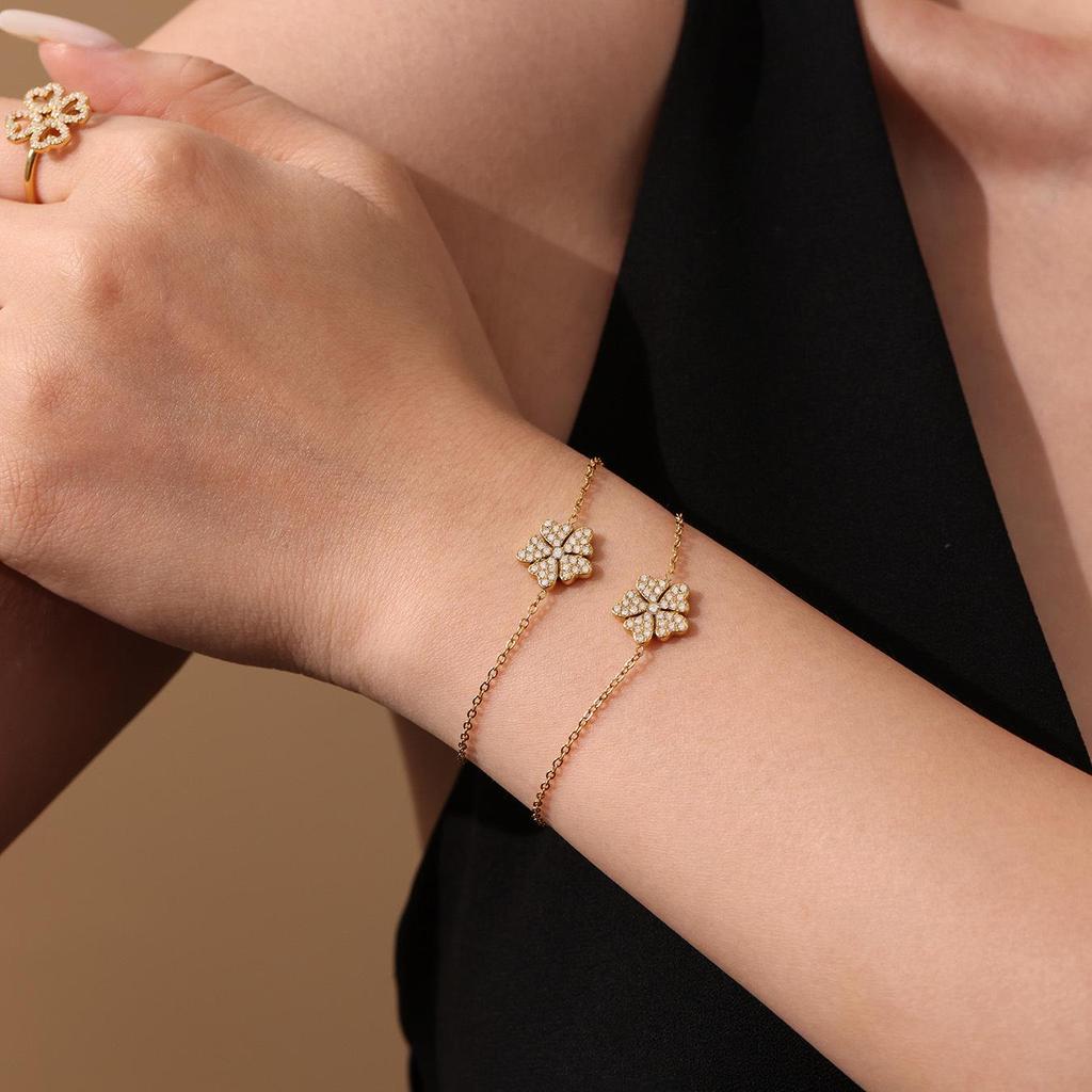 Qiong Yao 5A Zircon Heart & Flower Necklace Bracelet Set: Elegant European American Style