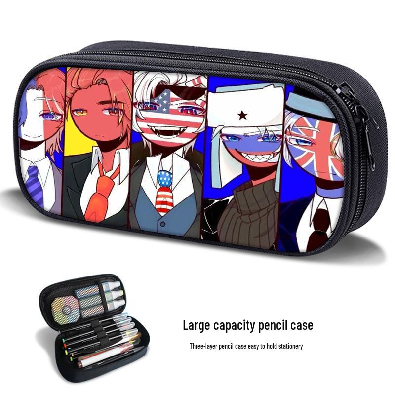 

UN Five Permanent Members Countryhumans Pencil Case - Large Capacity Storage for Students Large Capacity Three-Layer Canvas Pencil Case