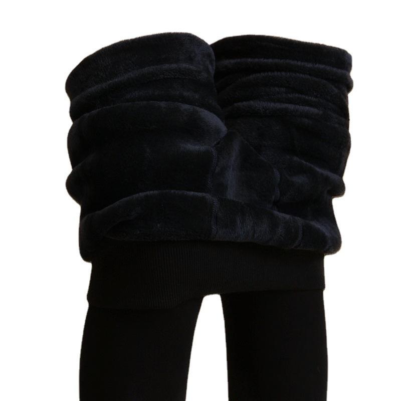 Women's High-Waisted Black Fleece-Lined Slimming Tights with Foot Stirrups for Autumn & Winter