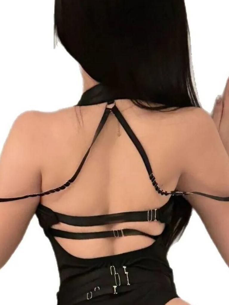 Sexy Bodysuits Mesh Strap Patchwork Halter Neck Leg Ring Hanging Neck Off-The-Shoulder For Women Backless Deep V Sleeveless 8Hqc