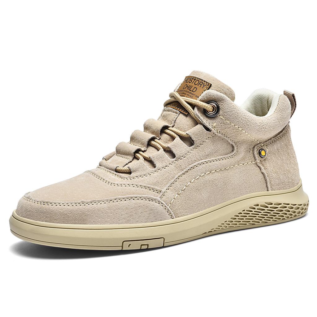 New Shoes for Men Genuine Leather Casual Shoes High Tops Flat Skateboard Sport Shoes Outdoor Lace-up Sneaker