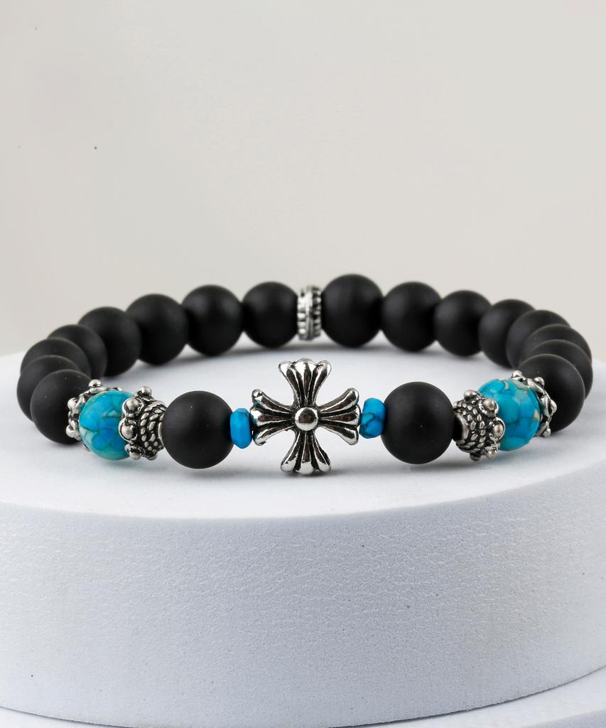 Shoveoff C24Svb-1013 Handmade Natural Stone Turquoise Onyx Matte Bracelet