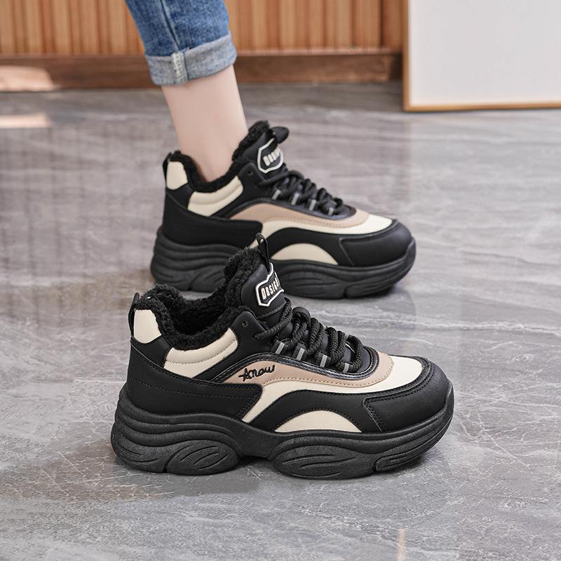 New winter velvet cotton shoes sports shoes casual thick-soled heightening dad shoes non-slip EP
