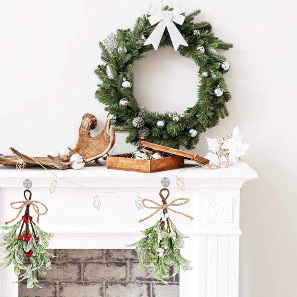 4PCS Artificial Mistletoe Pick 9.1 Inch Xmas Hanging Fake Mistletoe Ornament Decorations for   Xmas Tree Wreath Holiday Decoration