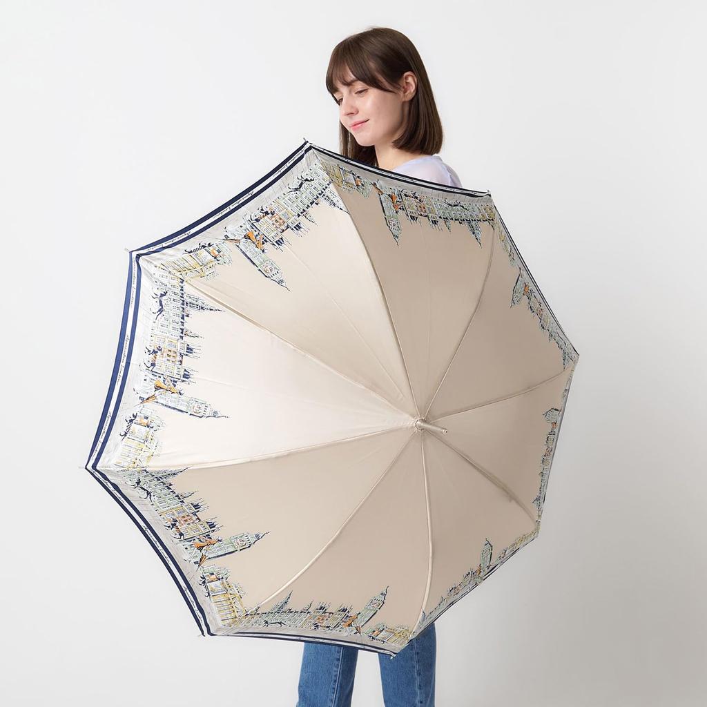 Aquascutum Women's 60cm Long Umbrella, Lightweight, UV Protection, Heat Shielding, Off-White (1AQ 11066-66)