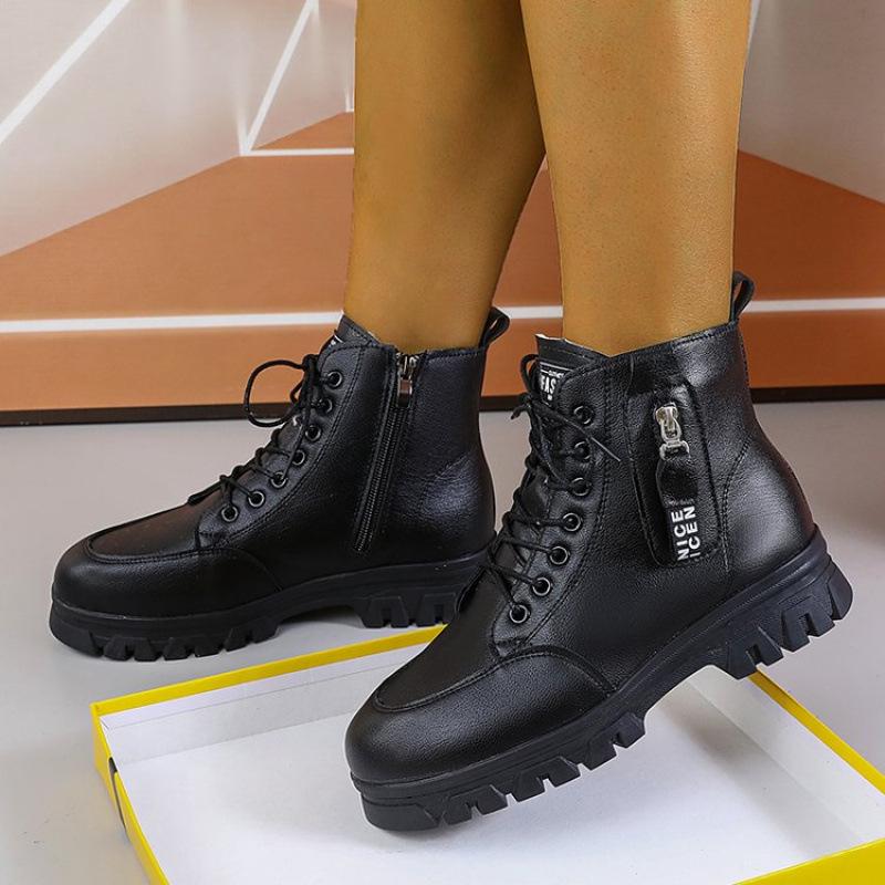 

Soft leather Martin boots women s 2025 autumn and winter new velvet comfortable versatile short boots British style women s boots cotton boots 43 чорний