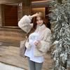 Womens Faux Fur Trim Knit Rib Loose Stand Collar Coat 2026 Winter Warm Outerwear